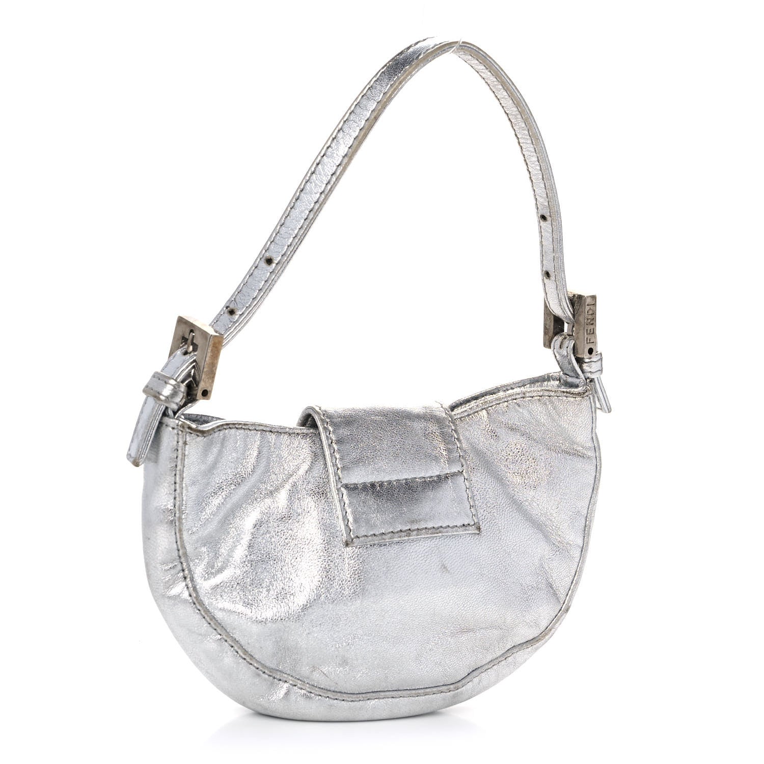 Fendi Metallic Calfskin Crystal Mini Half Moon Baguette Silver 3 of 11