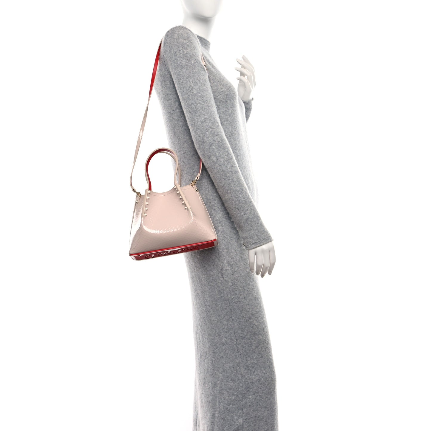 Patent Snakeskin Embossed Spiked Mini Cabarock Shopper Tote Leche