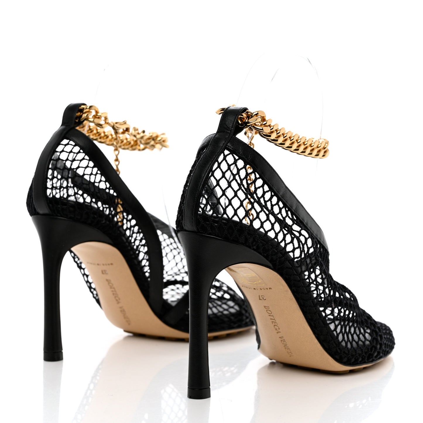 Mesh Nappa Chunky Chain Sandals 37 Black