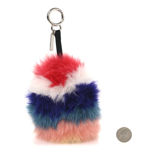 Fox Fur Shiny Nappa Rainbow Pom Pom Bag Charm Rosso Multicolor Black