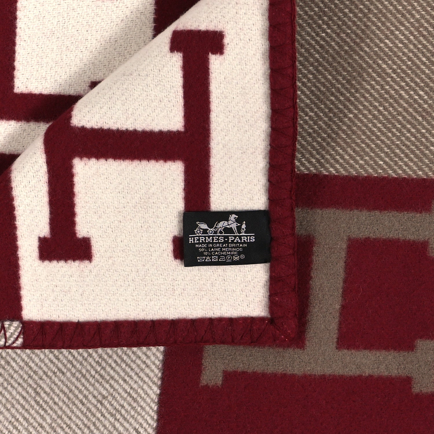Hermes Wool Cashmere Avalon III Blanket Ecru Rouge H 3 of 3