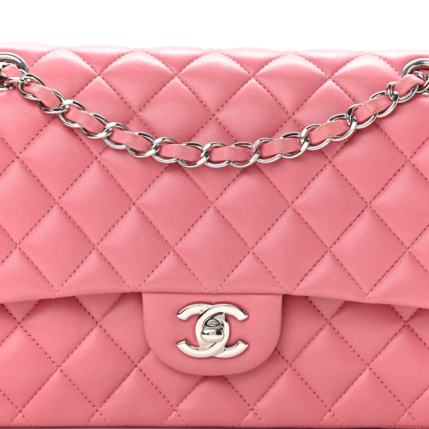 Lambskin Quilted Medium Double Flap Pink