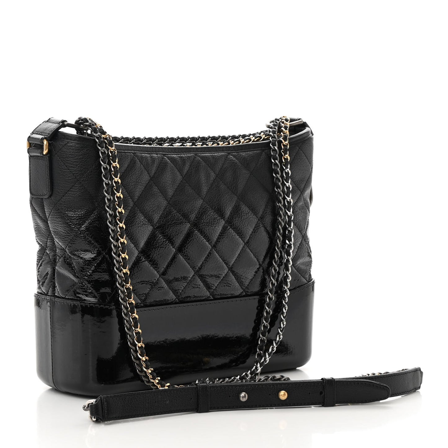 Patent Goatskin Quilted Medium Gabrielle Hobo Black