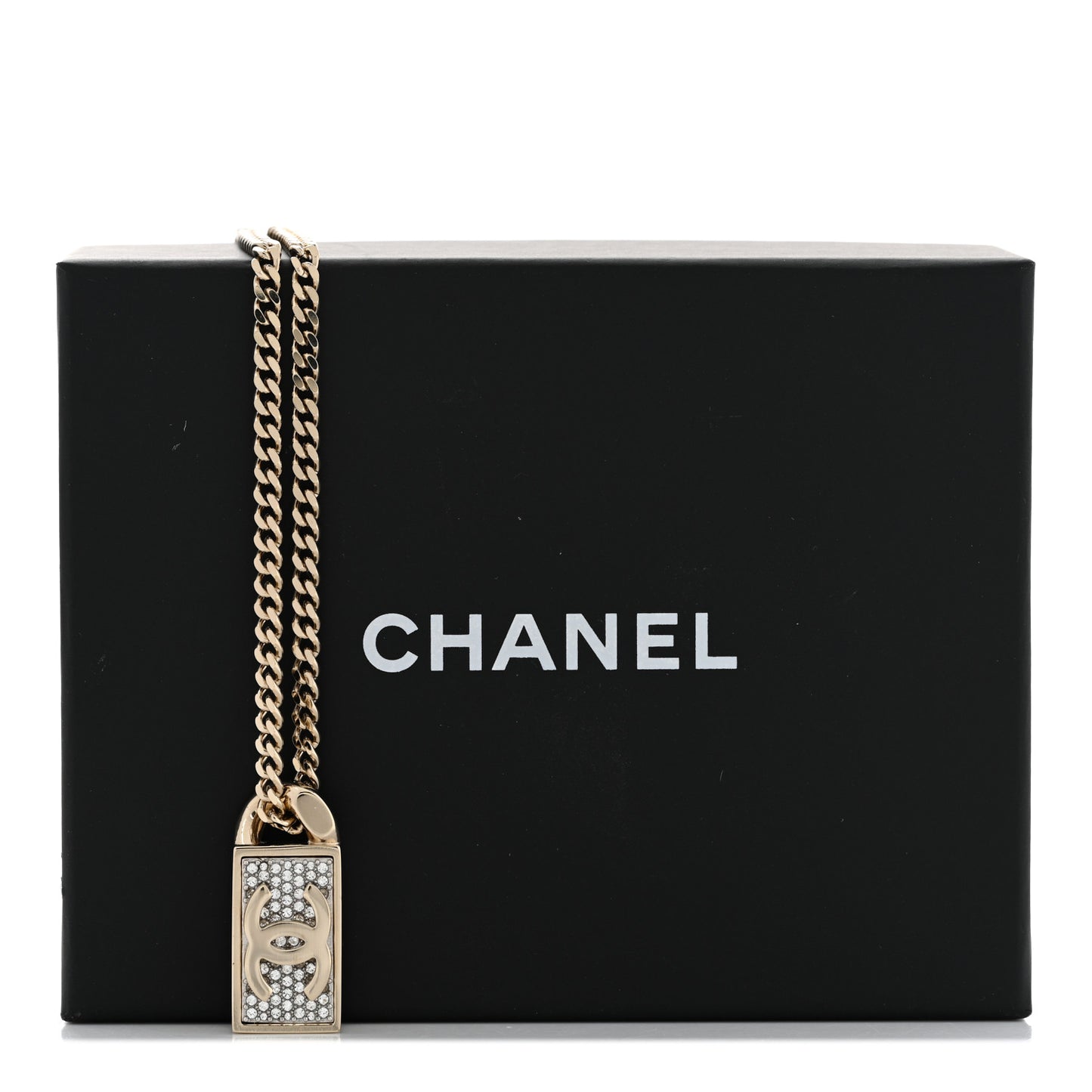Crystal Dog Tag Chain Necklace Gold