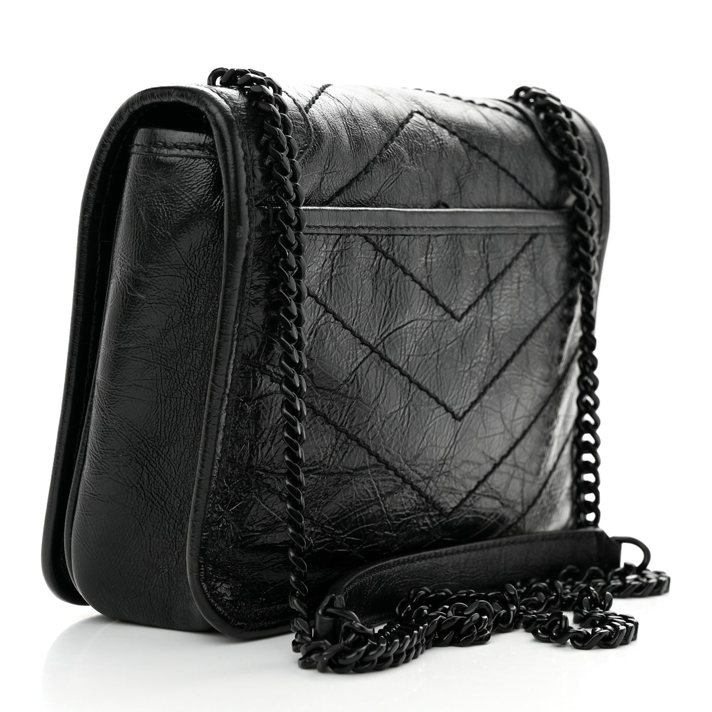 Crinkled Calfskin Matelasse Monogram Niki Chain Wallet Black