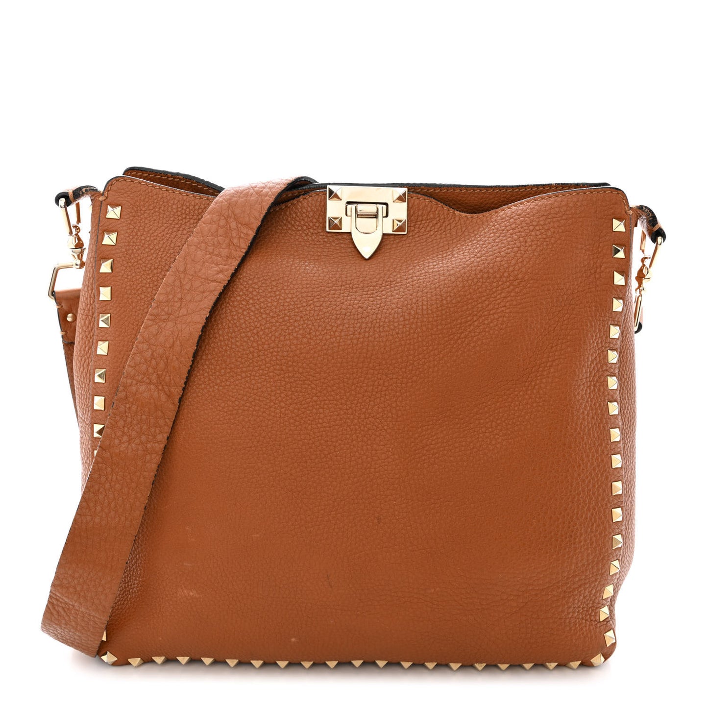 Pebbled Calfskin Large Rockstud Flip-Lock Messenger Bag Light Cuir