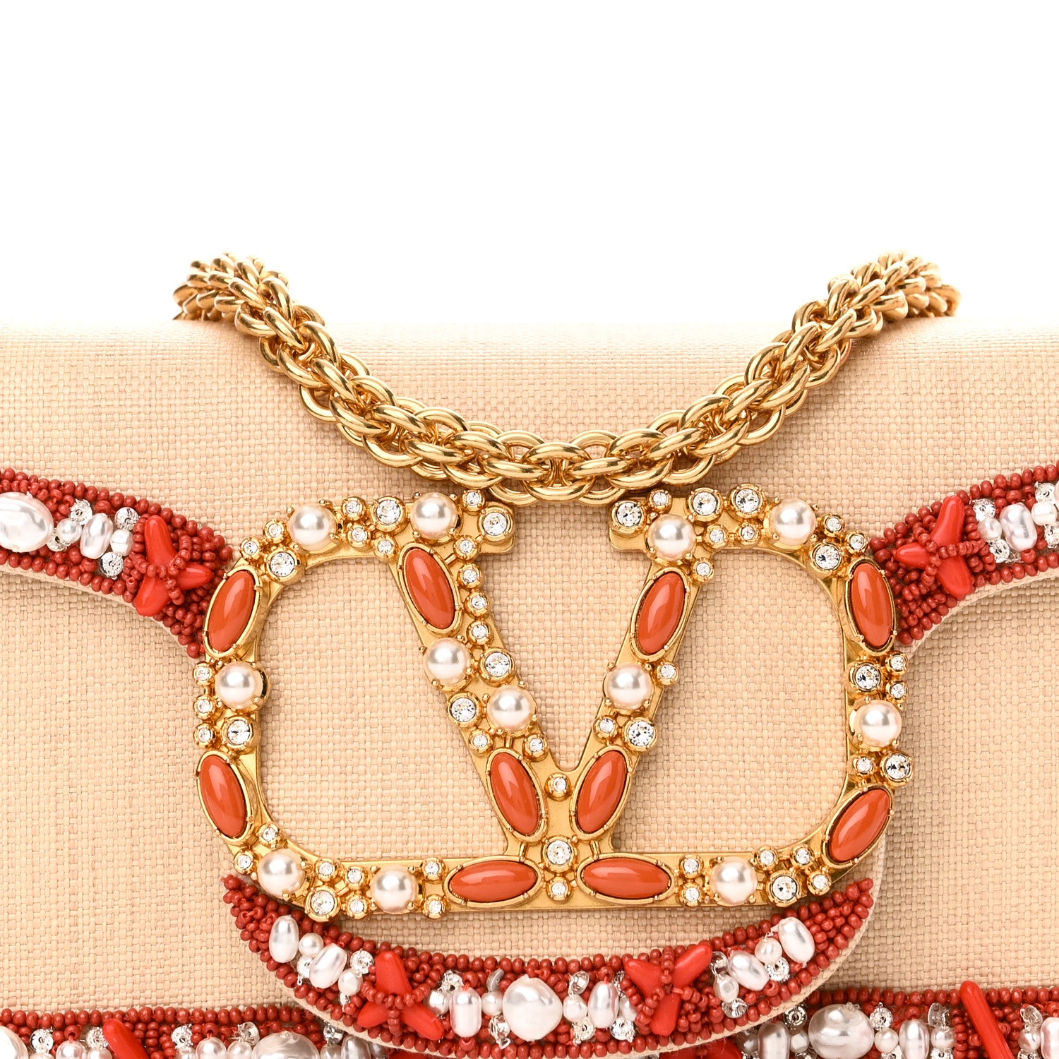 Valentino Garavani Raffia Beaded Crystal Embroidered Vlogo Small Loco Shoulder Bag Natural Orange 7 of 12