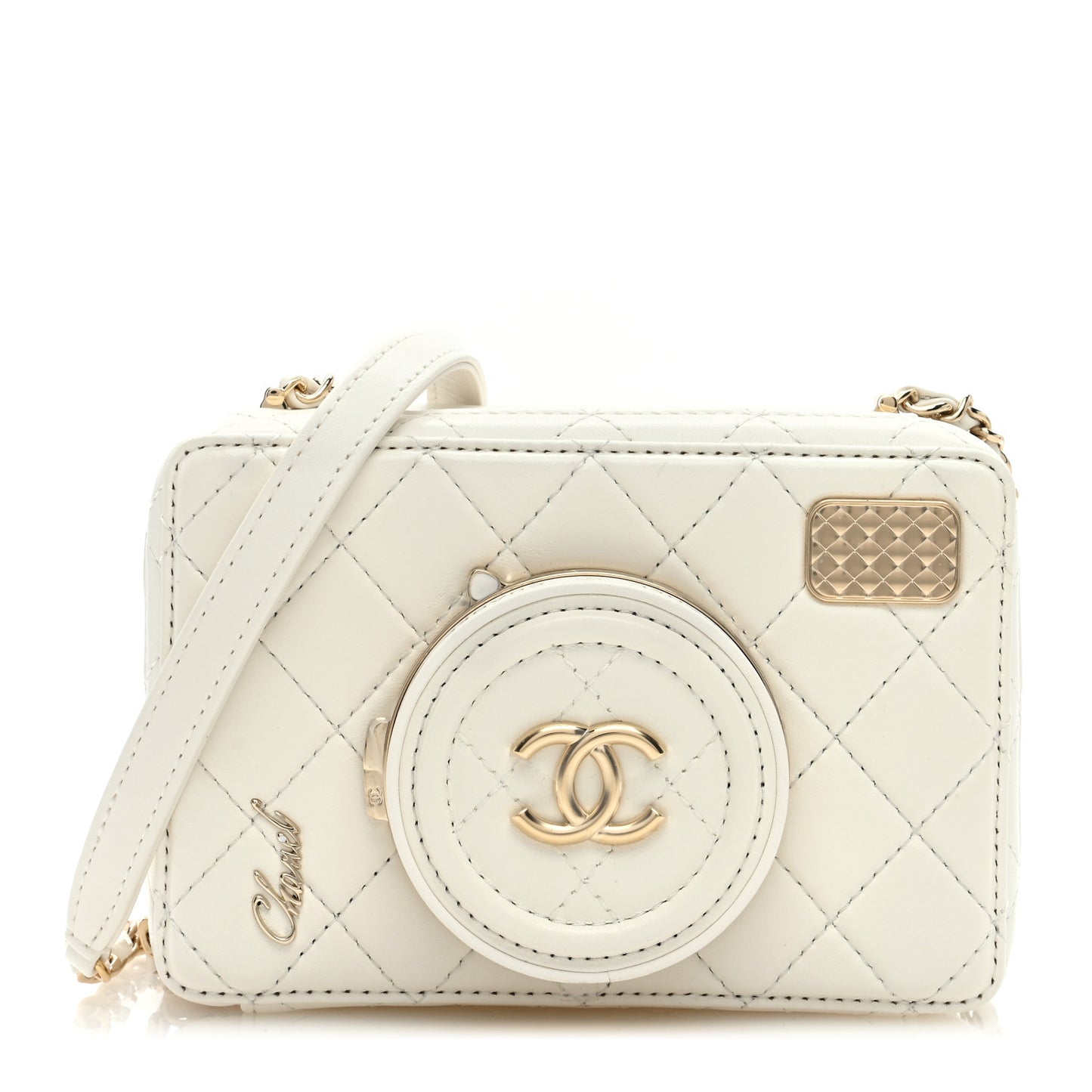 Lambskin Quilted Coco Click Bag White