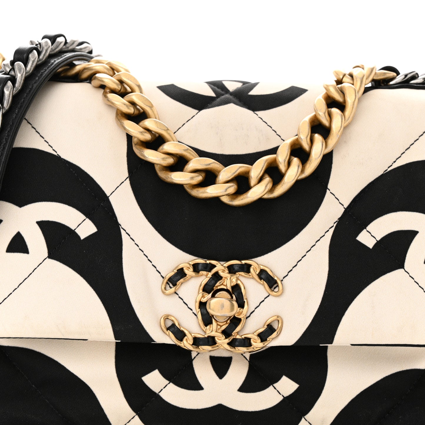 Fabric Printed Medium Chanel 19 Flap Black Ecru