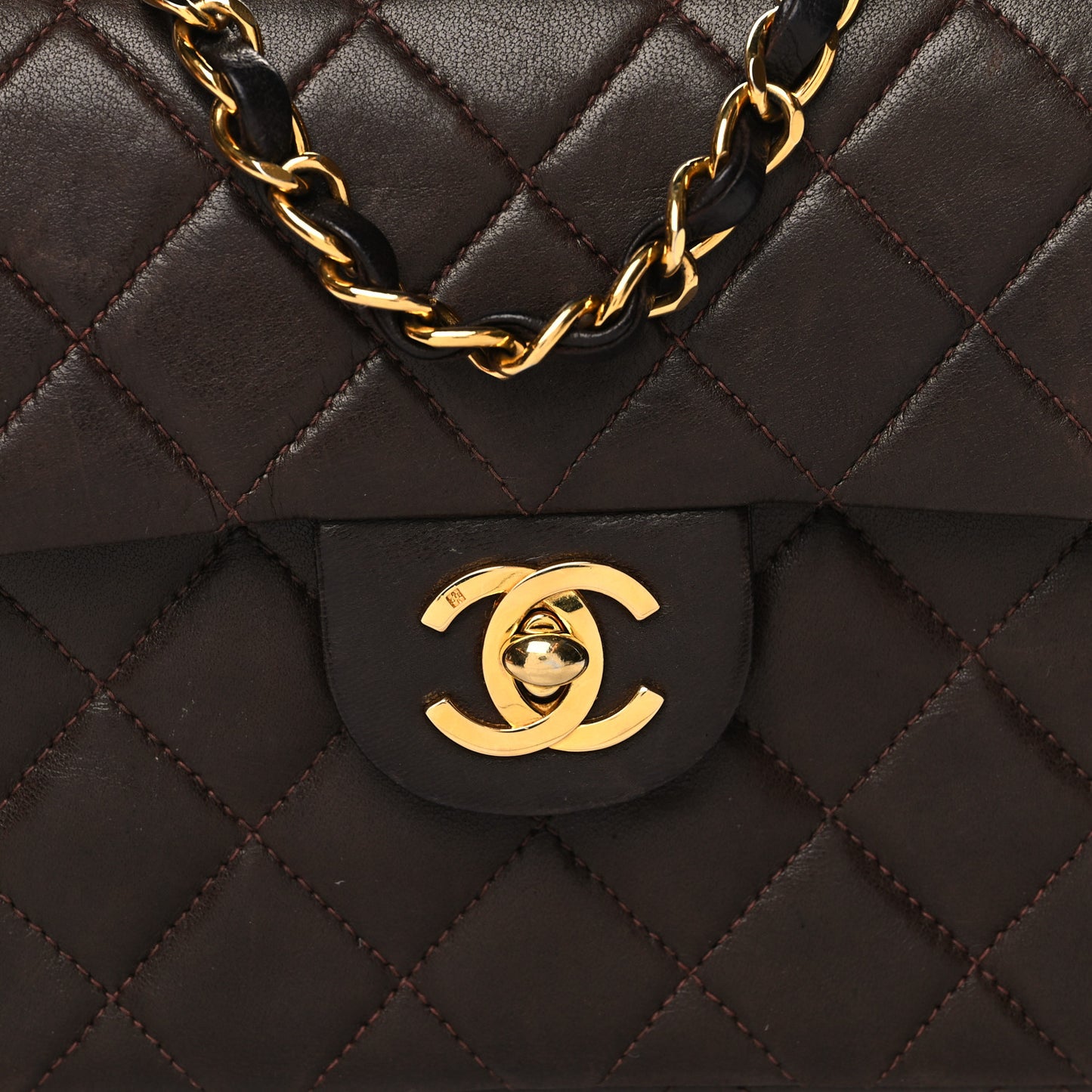 Lambskin Quilted Mini Square Flap Bag Dark Brown