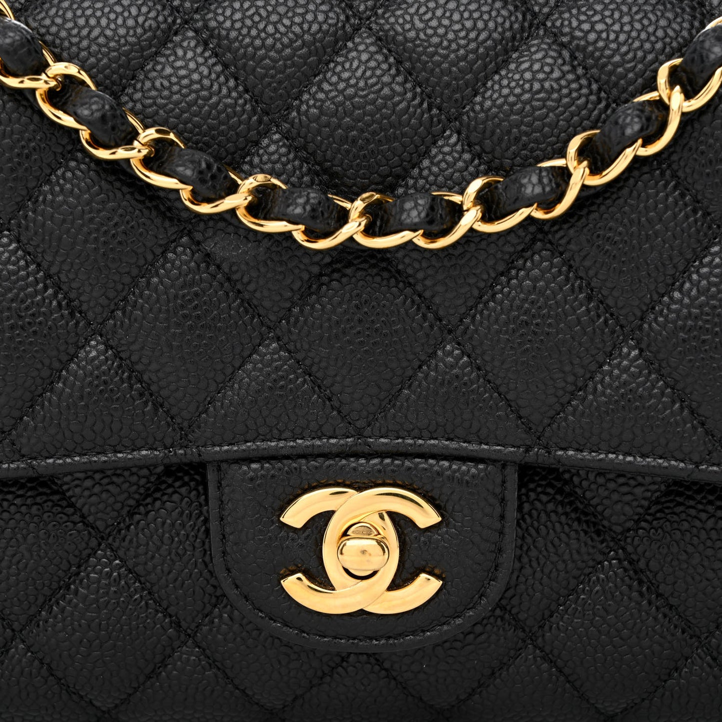 Caviar Quilted Medium Double Flap Black