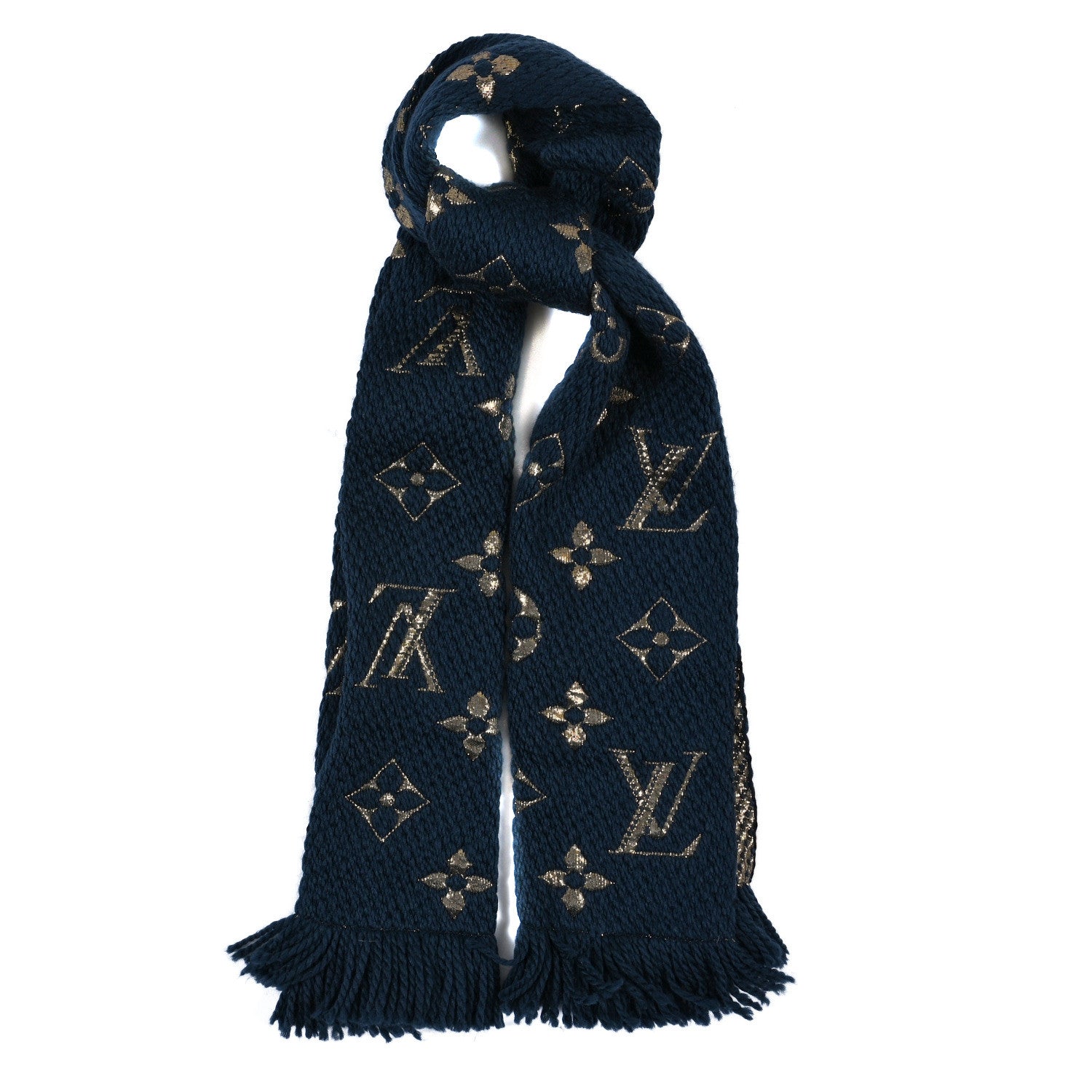 Louis Vuitton Wool Silk Logomania Shine Scarf Petrol 1733040