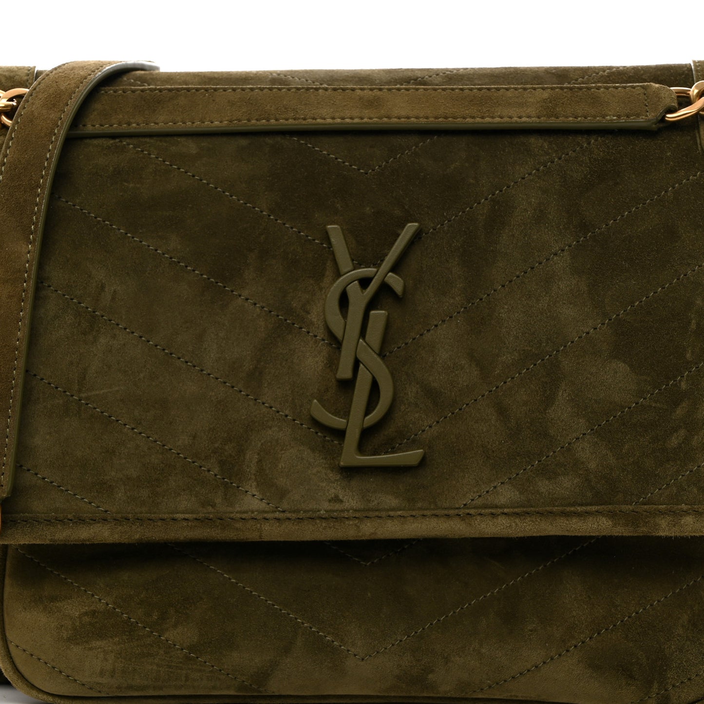 Suede Monogram Medium Niki Chain Satchel Loden Green