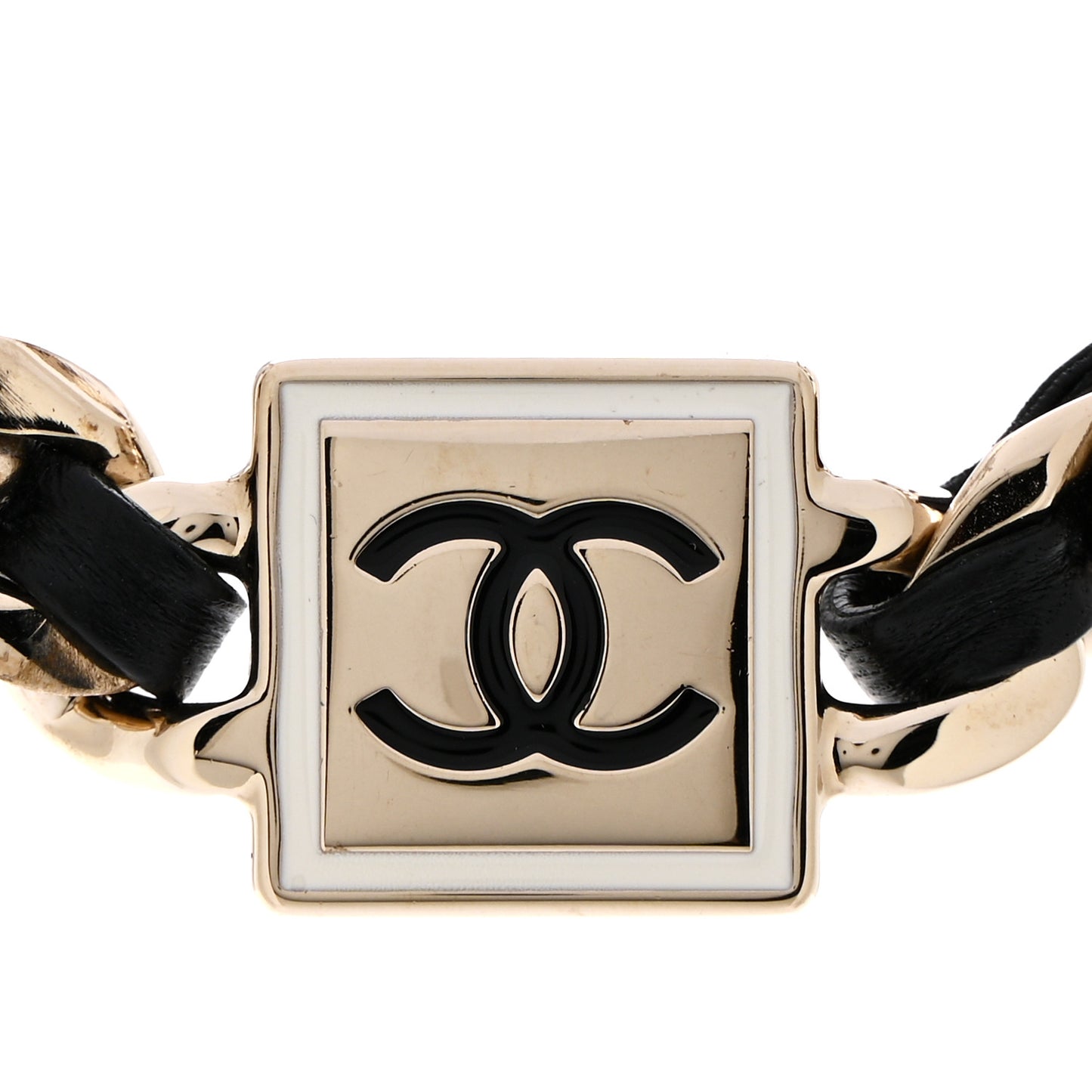 Metal Lambskin CC Square Choker Gold Black White
