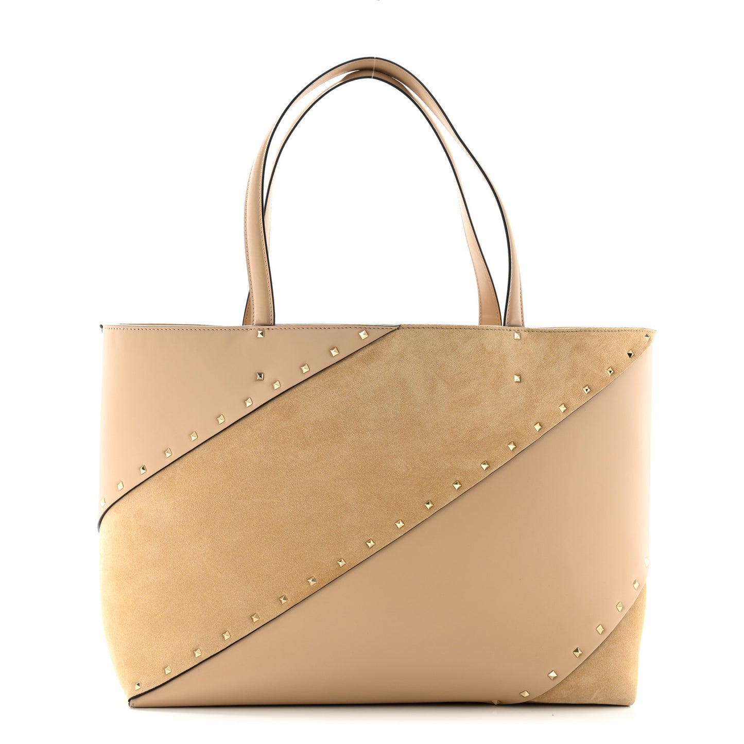 Calfskin Suede Rockstud Wispy Tote Sabbia