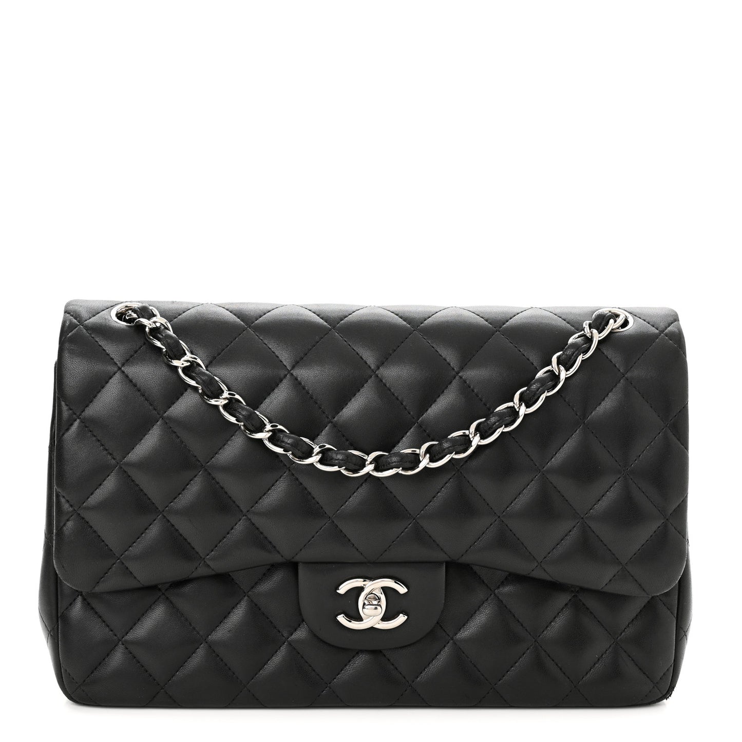 Lambskin Quilted Jumbo Double Flap Black