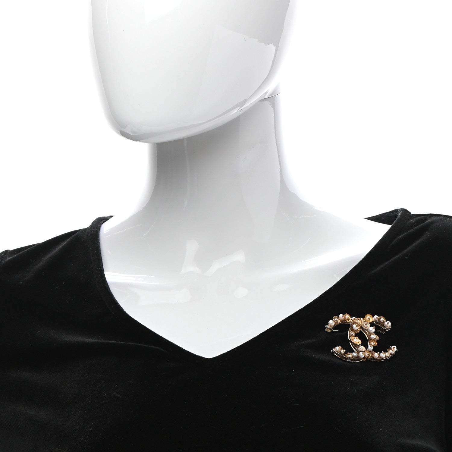 Chanel Pearl Camelia CC Brooch Gold 2 of 5