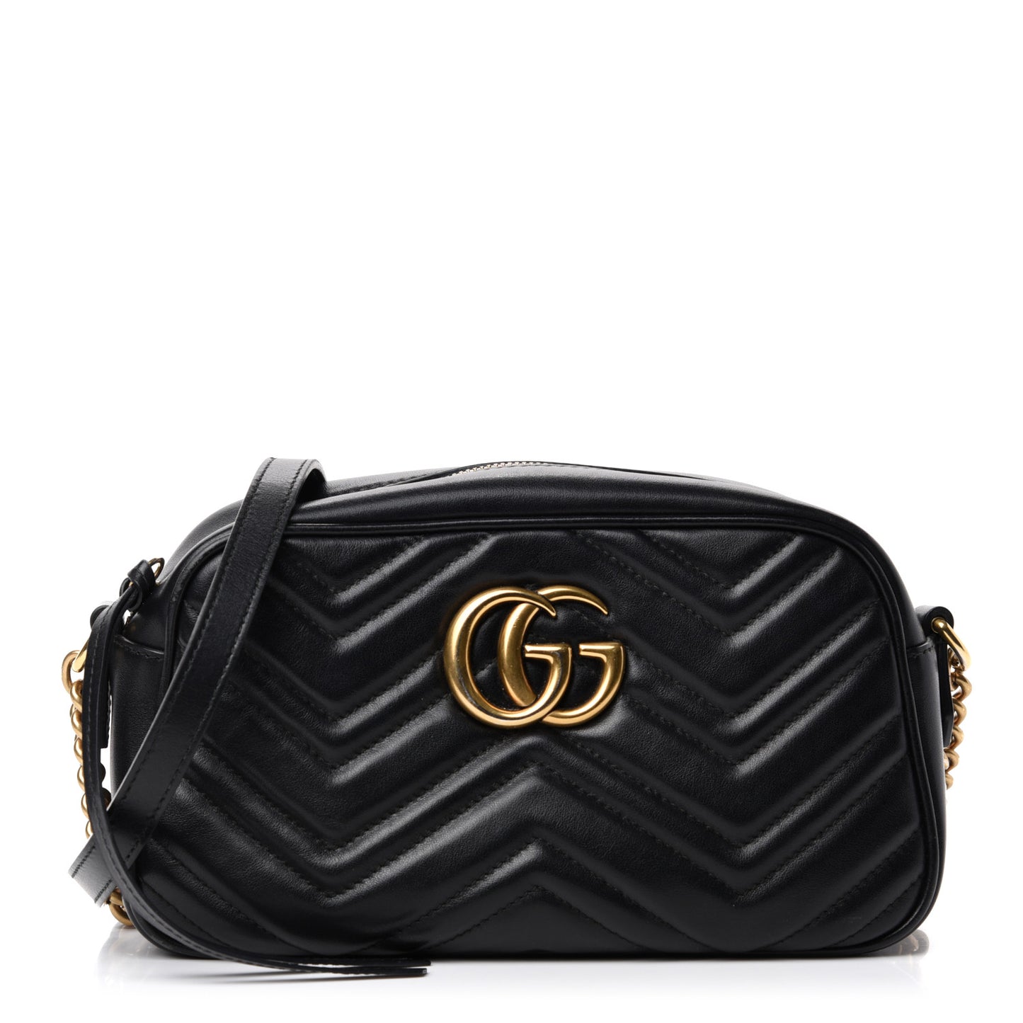 Calfskin Matelasse Small GG Marmont Chain Shoulder Bag Black