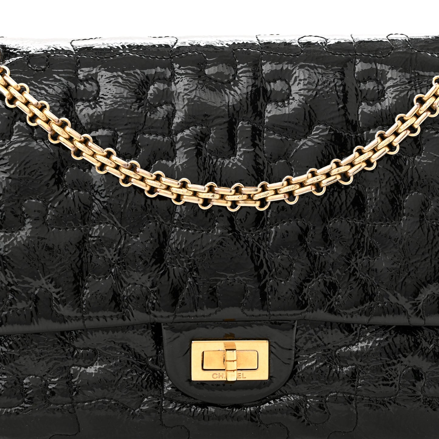Crackled Patent Calfskin Puzzle 2.55 Reissue 226 Flap Black