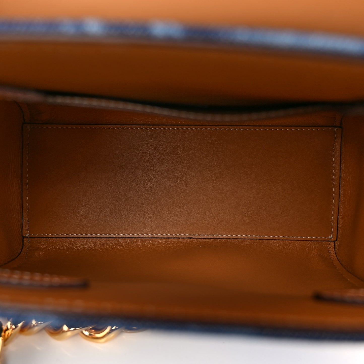 Denim Barocco Small La Medusa Chain Top Handle Handbag Blue Camel