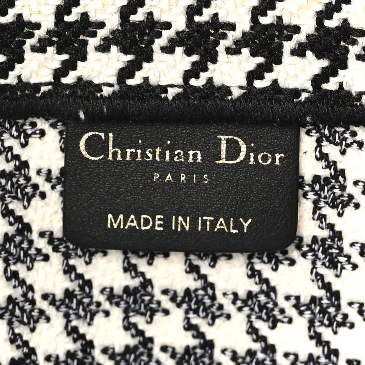 Canvas Houndstooth Embroidered Large Book Tote Black White