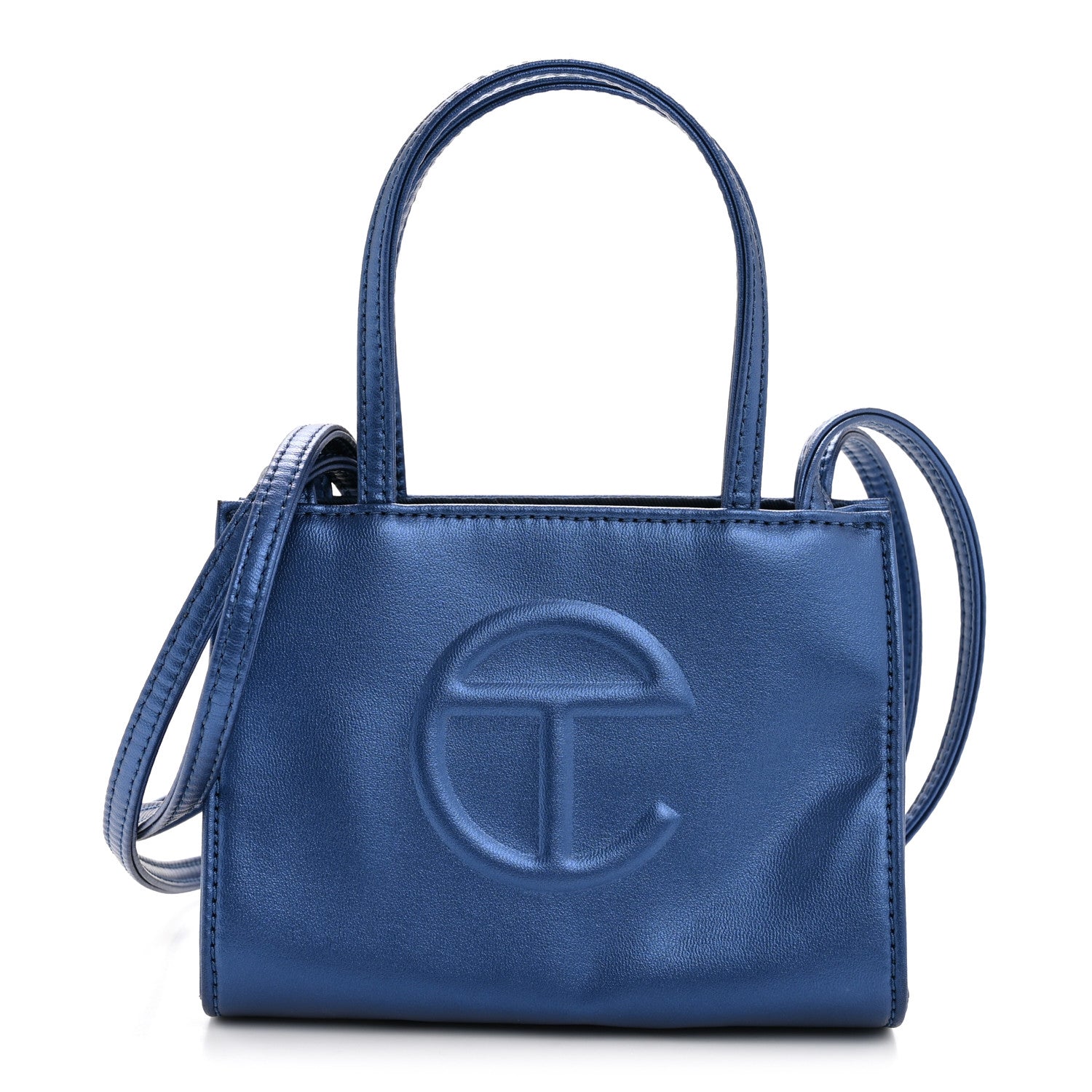 Telfar Metallic Vegan Leather Small Shopping Bag Cobalt 1823244
