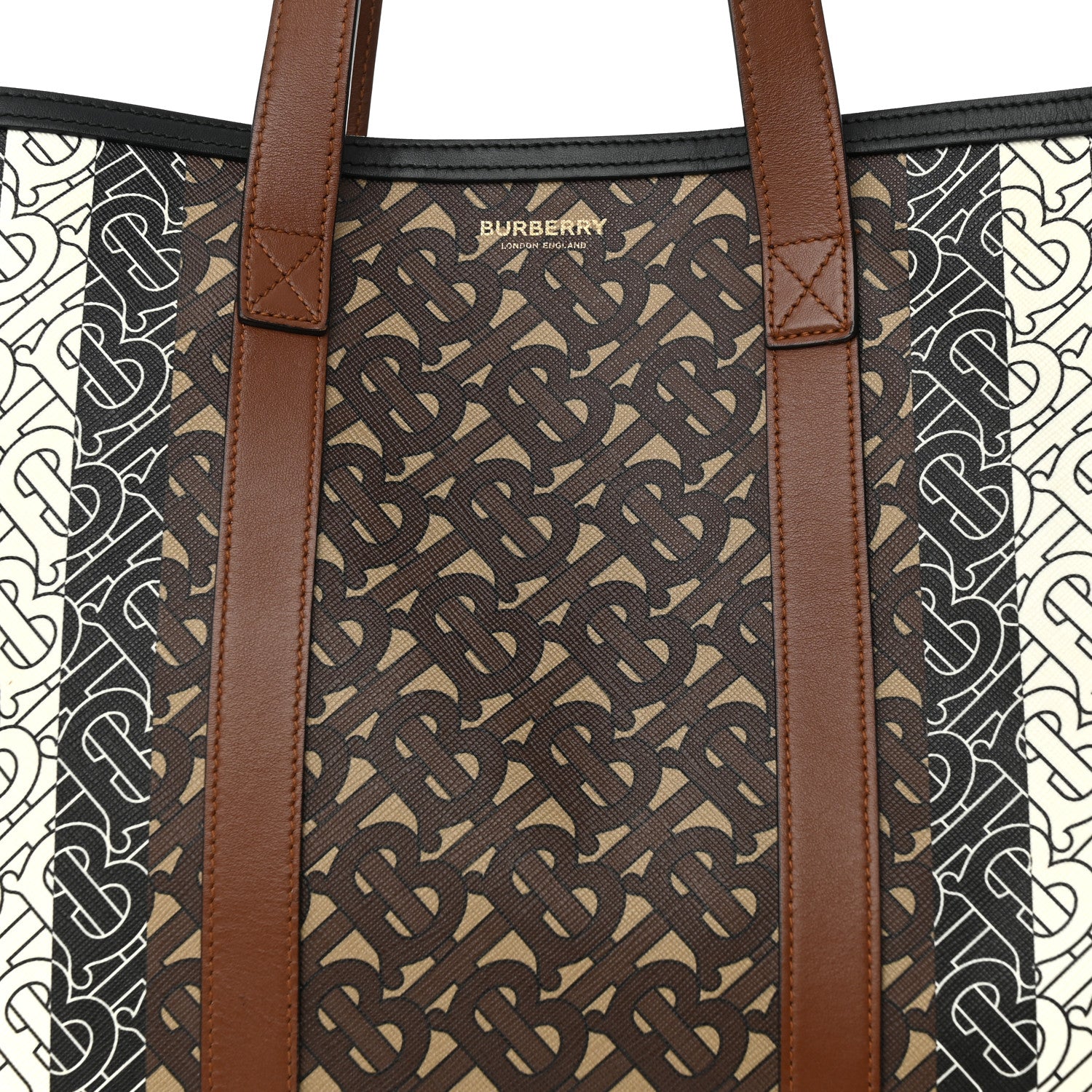 Burberry E-Canvas Monogram Stripe Book Tote Bridle Brown 7 of 21