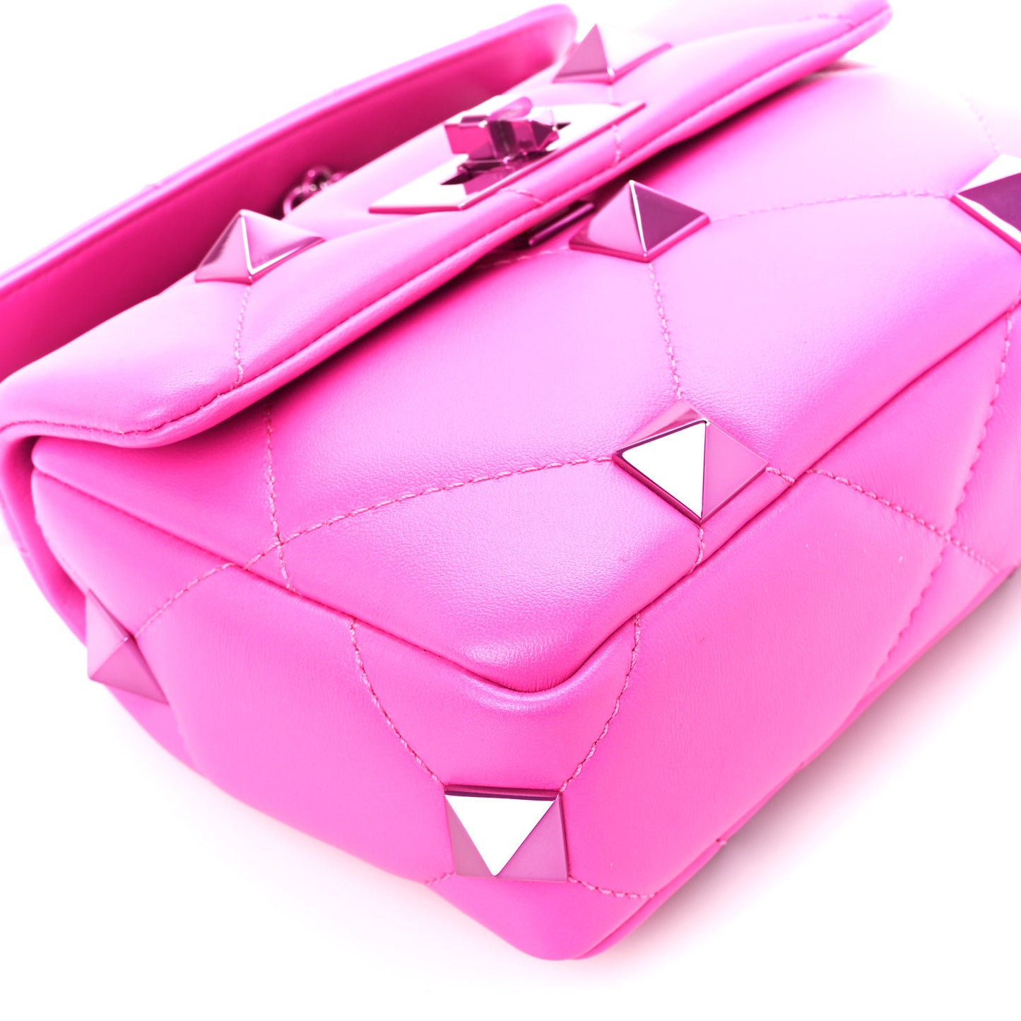 Nappa Lacquer Monochrome Small Roman Stud Shoulder Bag Pink PP