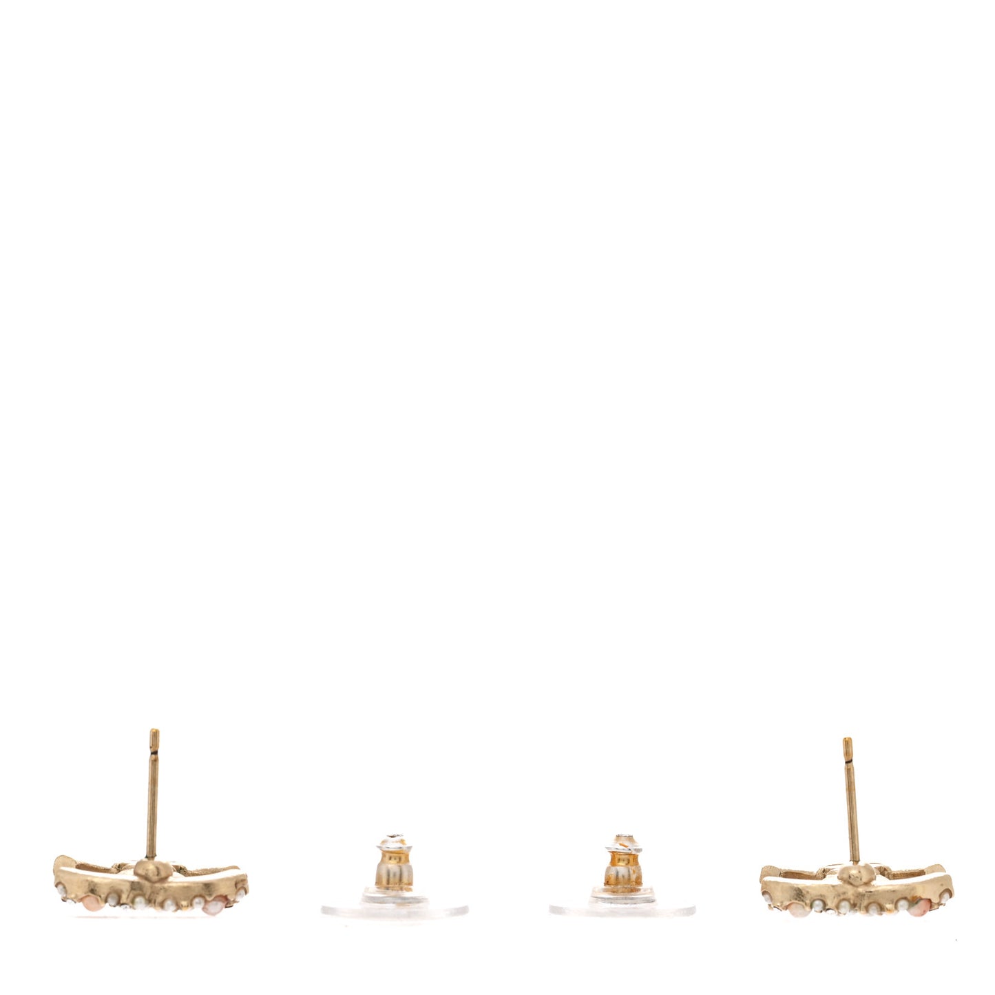 Pearl Crystal CC Charms Stud Earrings Light Gold Pink