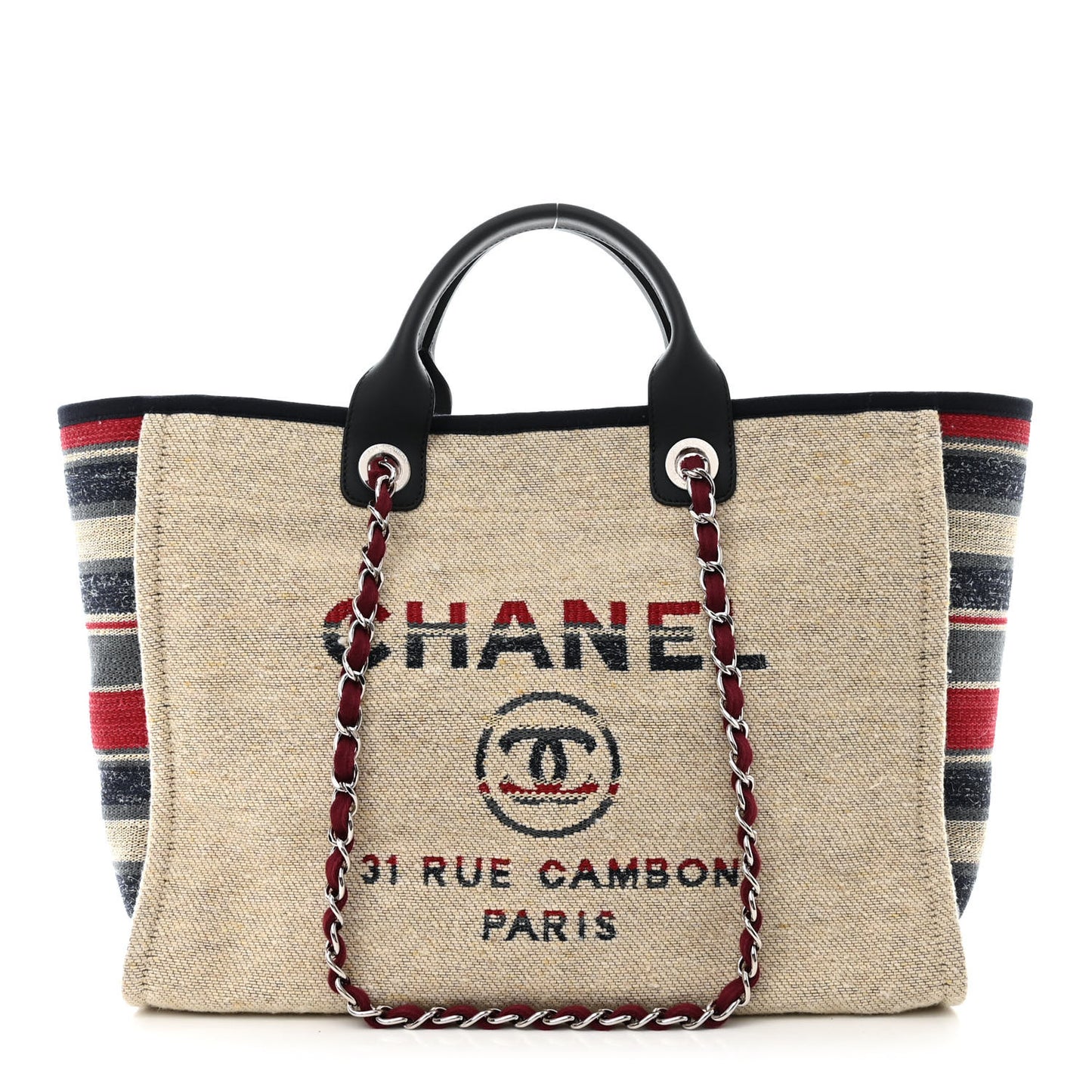 Striped Canvas Medium Deauville Tote Beige