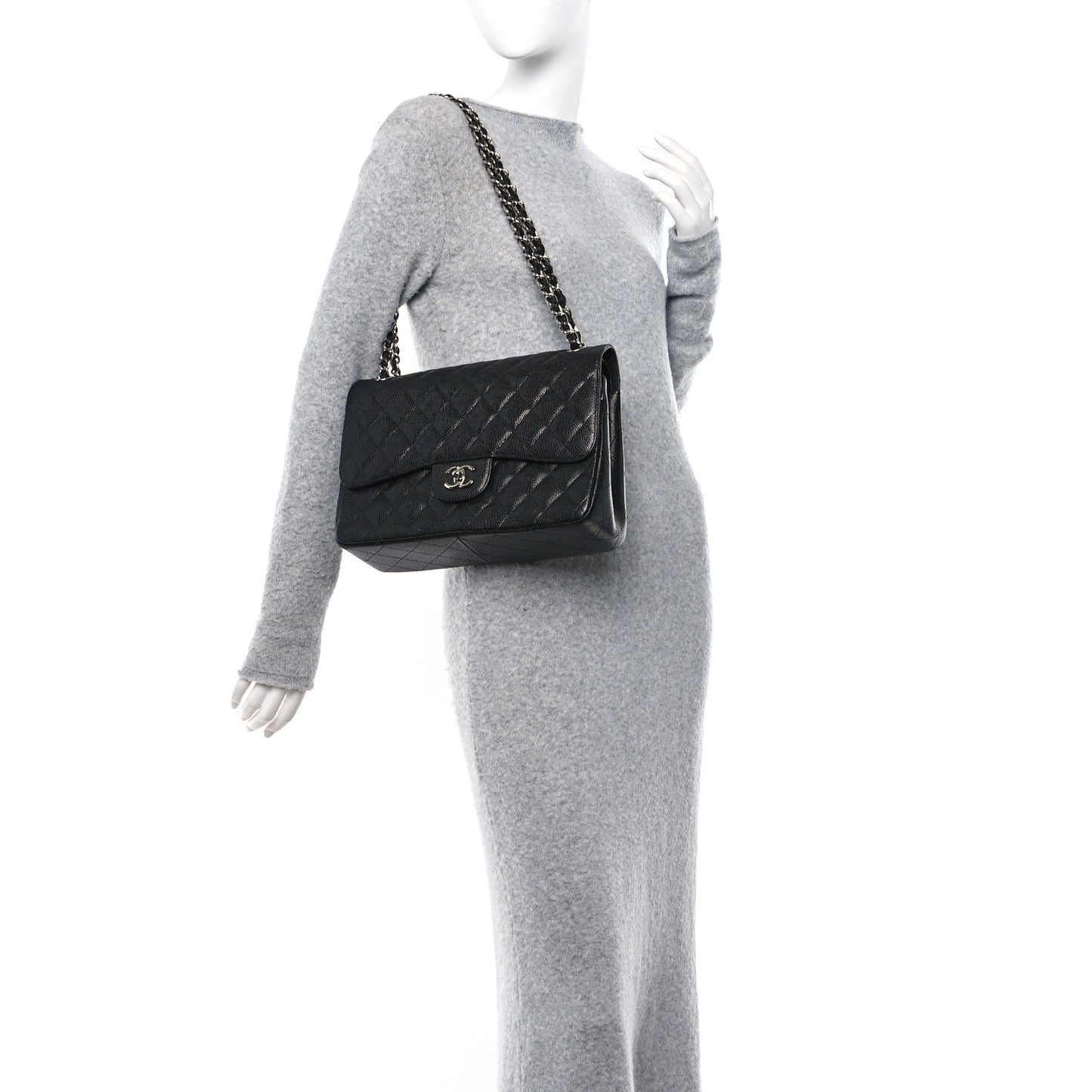 Caviar Quilted Jumbo Double Flap Black
