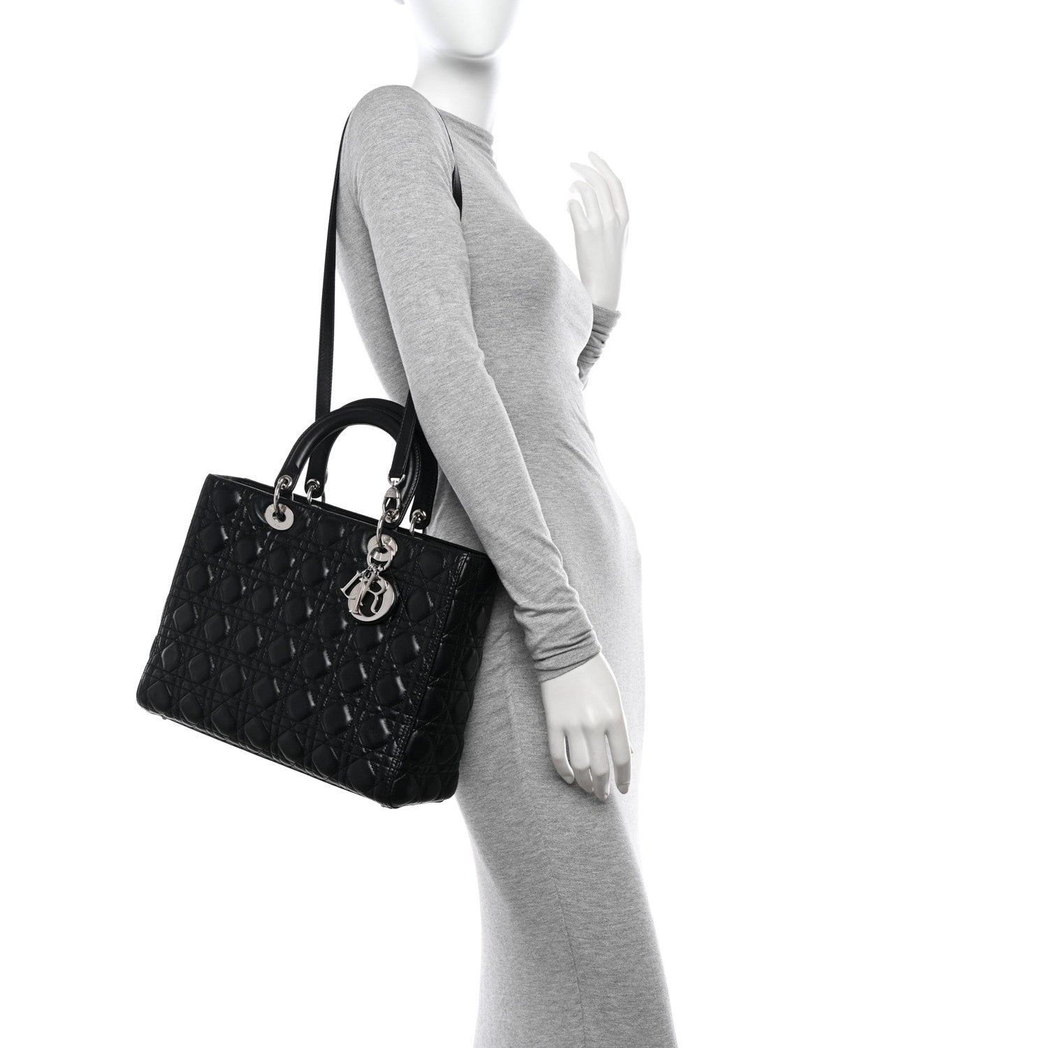 Christian Dior Lambskin Cannage Large Lady Dior Black 2 of 13