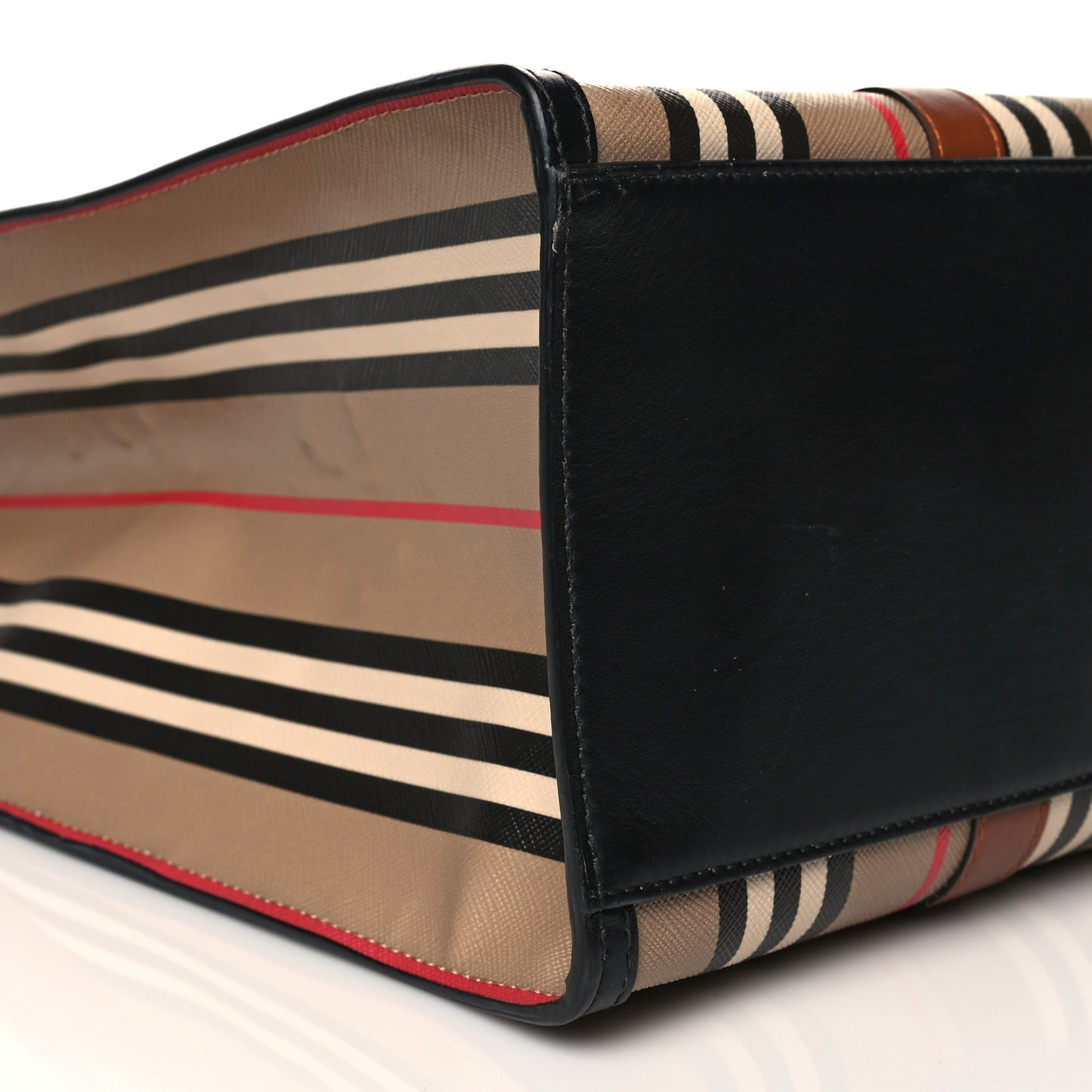 E-Canvas Stripe Medium Portrait Tote Bag Brown