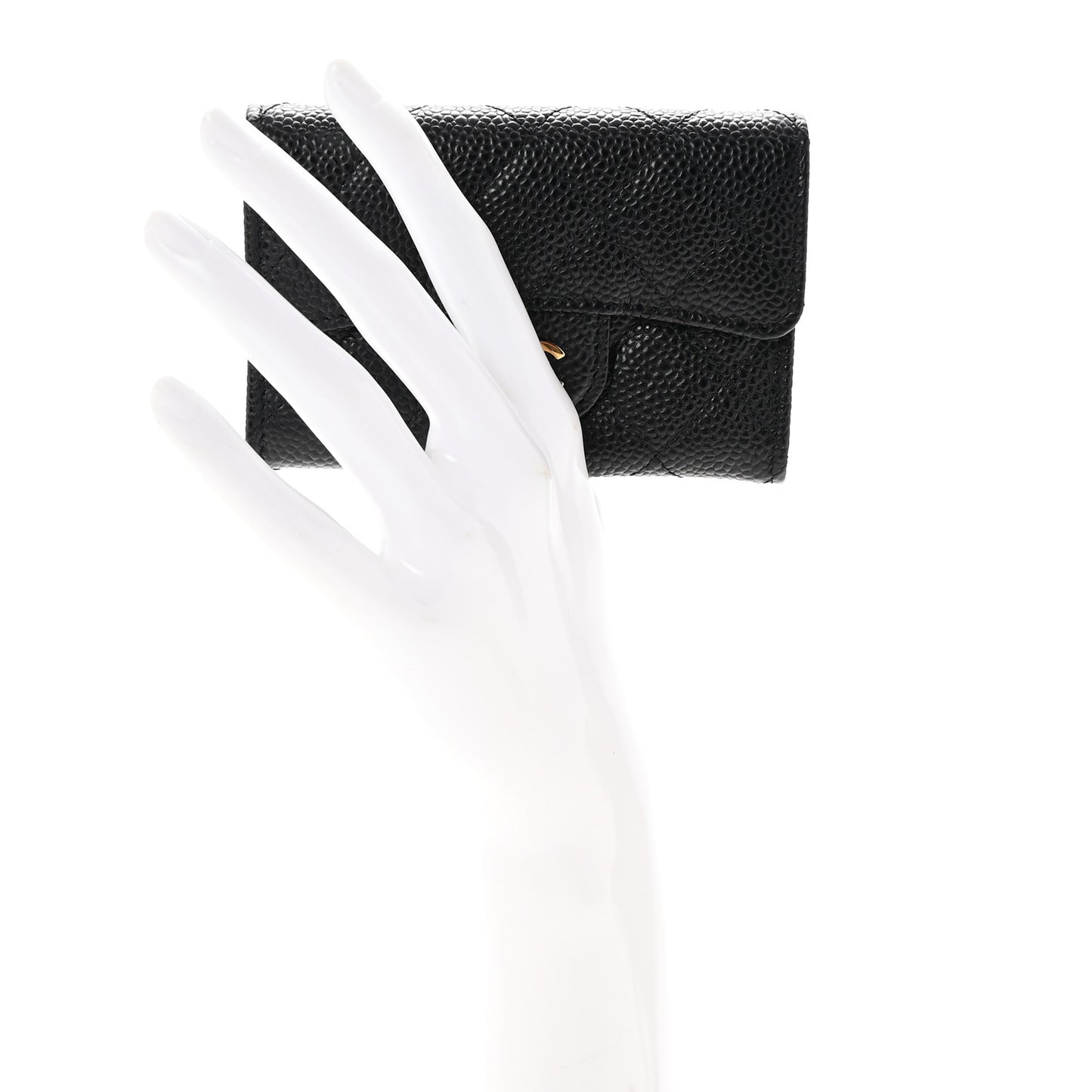 Caviar Quilted Flap Card Holder Wallet Black