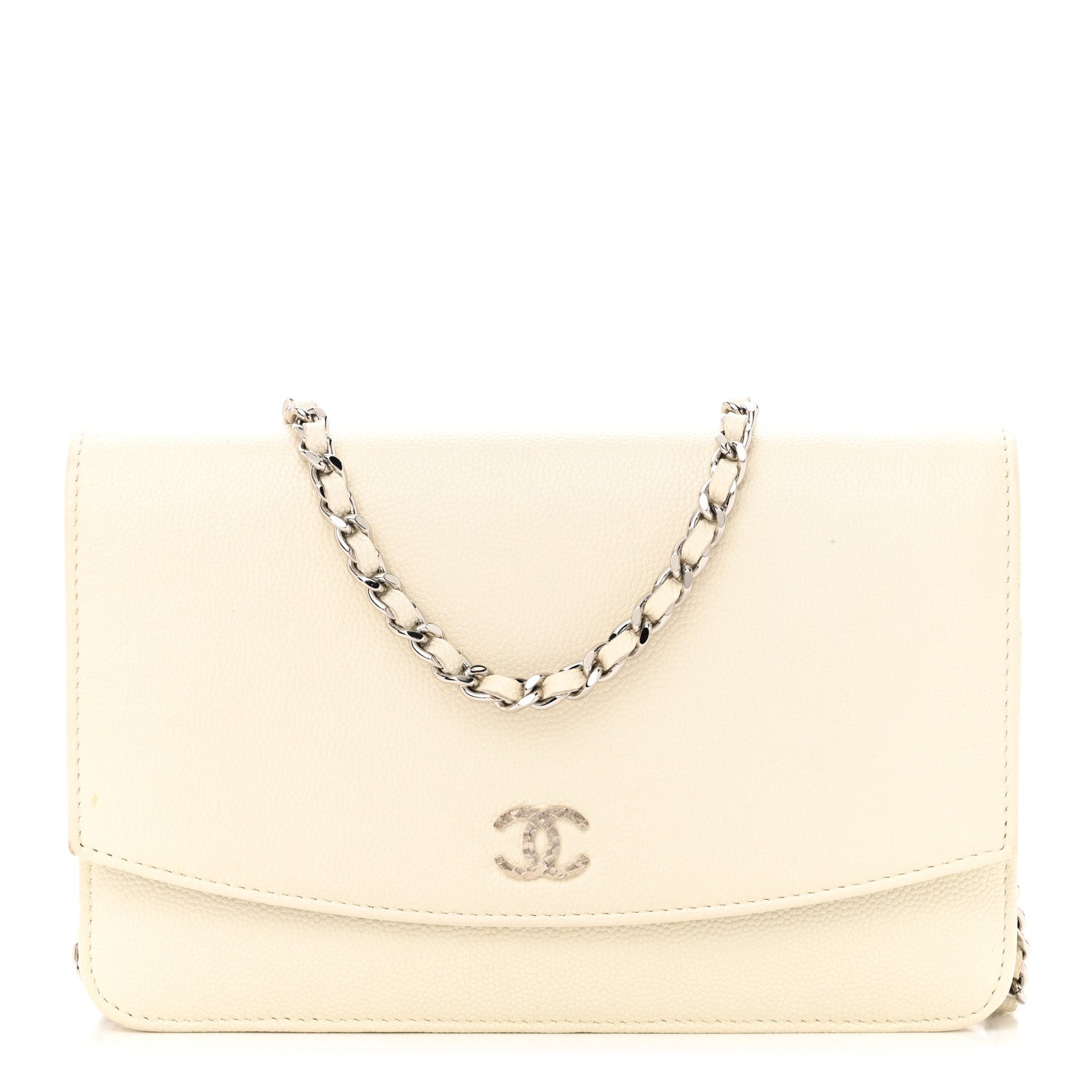 Chanel Metallic Caviar Sevruga Wallet on Chain WOC White 1 of 11