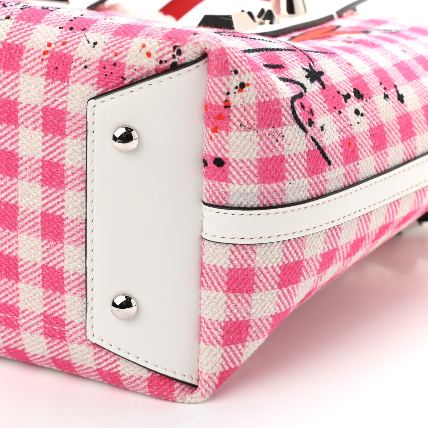 Canvas Gingham Printed Mini Frangibus Tote Pink White