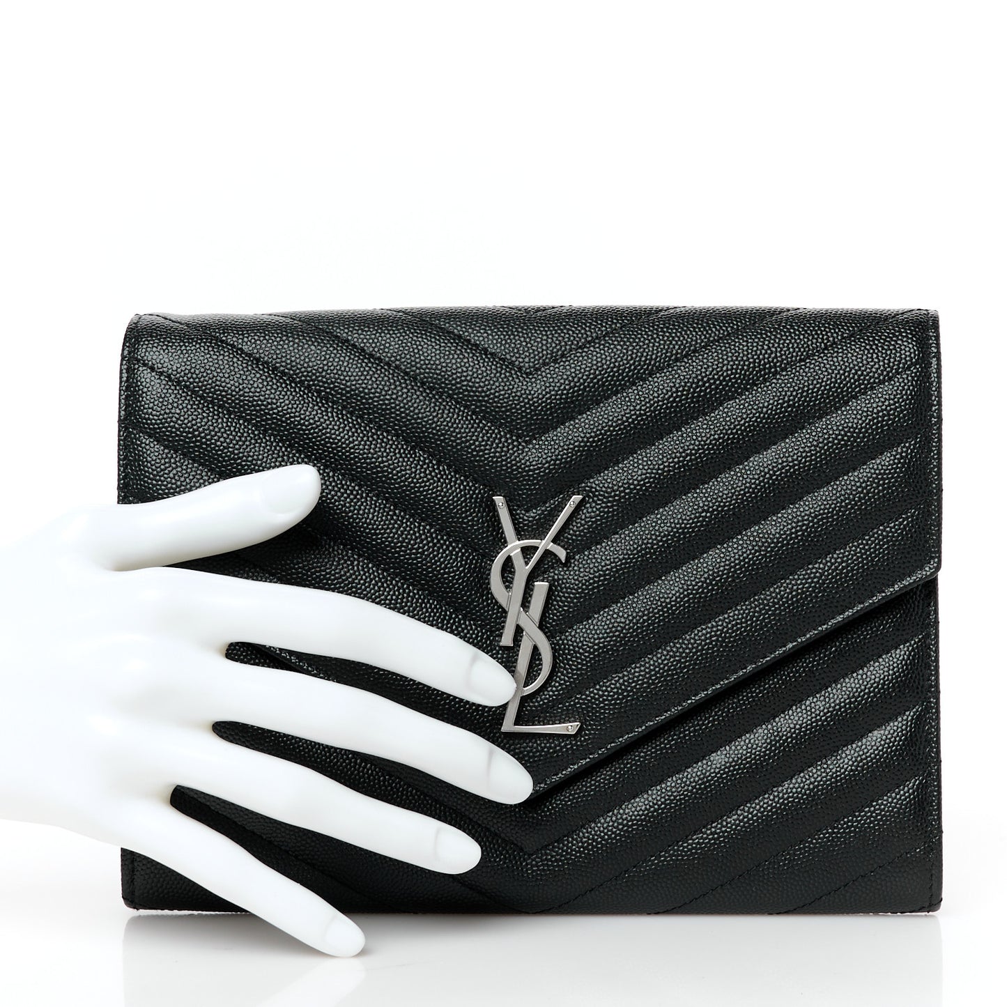 Grain De Poudre Matelasse Chevron Monogram Envelope Clutch Black