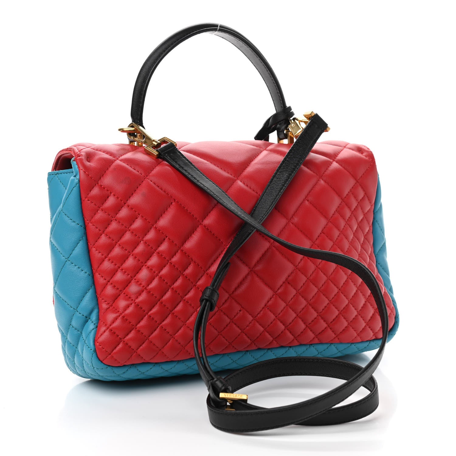 Versace Nappa Quilted Icon Shoulder Bag Red Blue Black 3 of 12