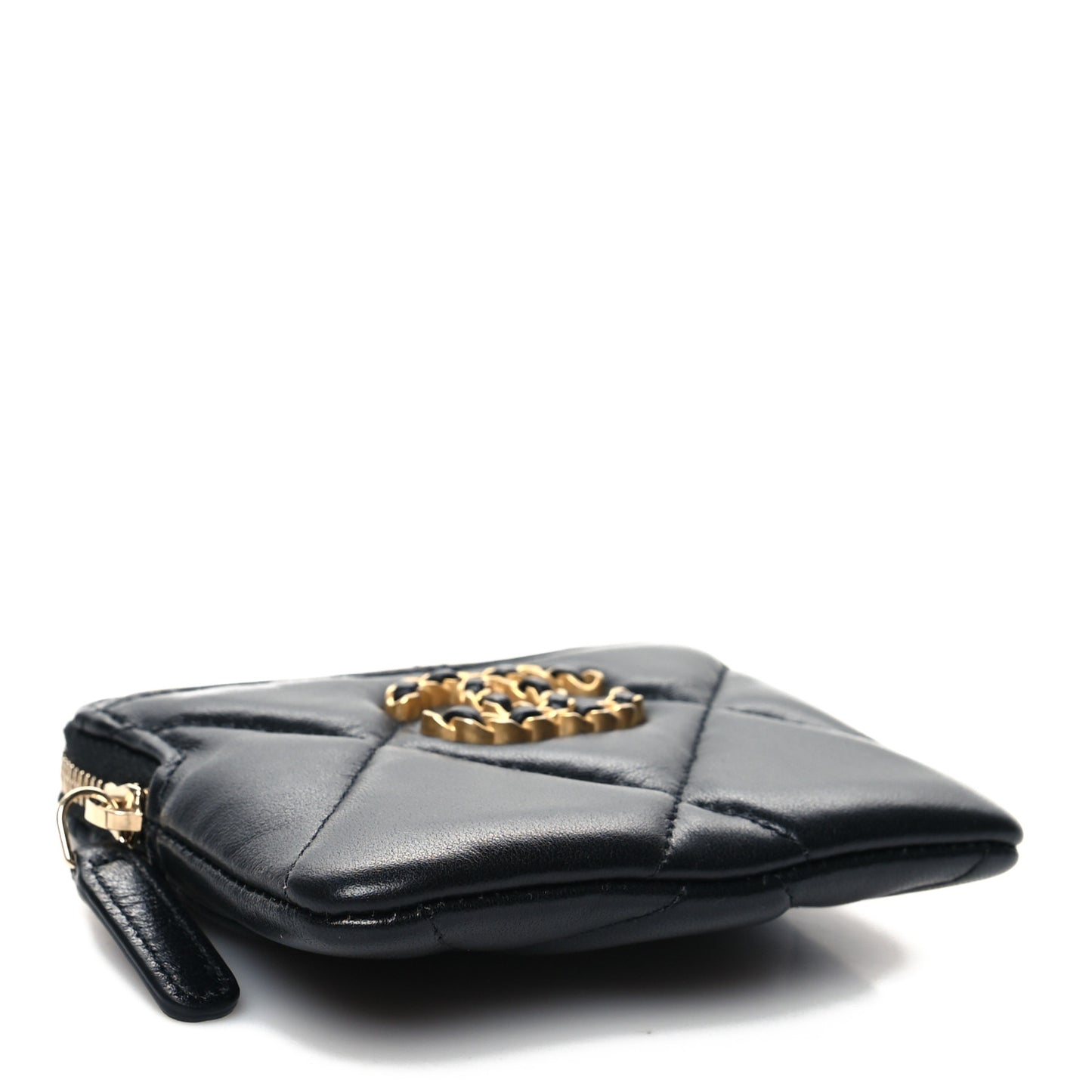 Lambskin Quilted Chanel 19 Zip Card Holder Wallet Black