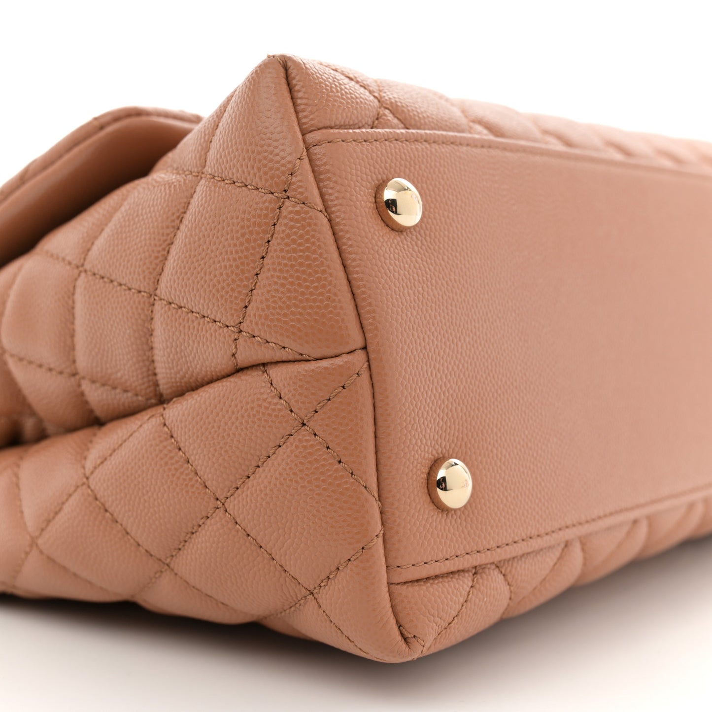 Caviar Quilted Small Coco Handle Flap Beige