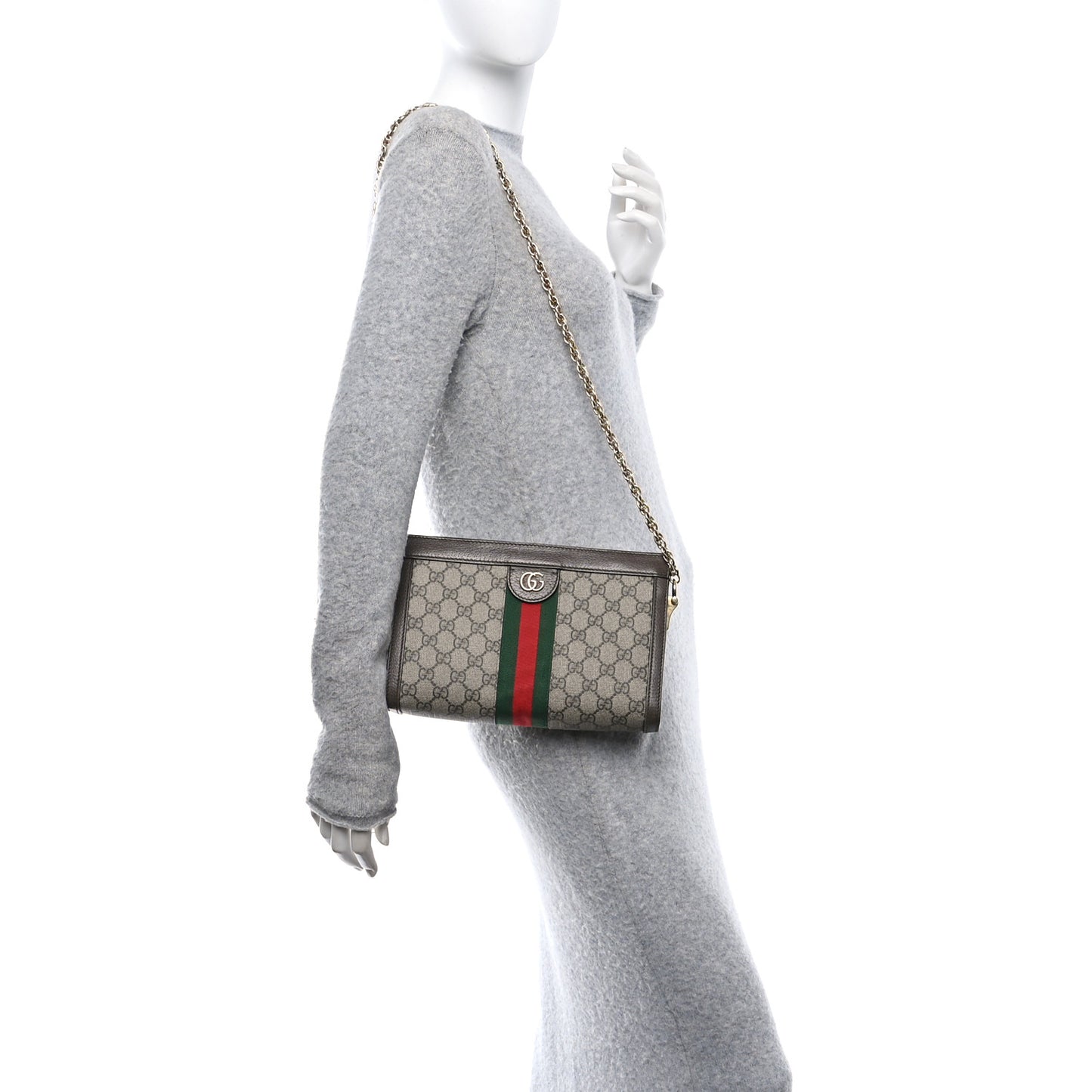 GG Supreme Monogram Web Small Ophidia Chain Shoulder Bag Brown