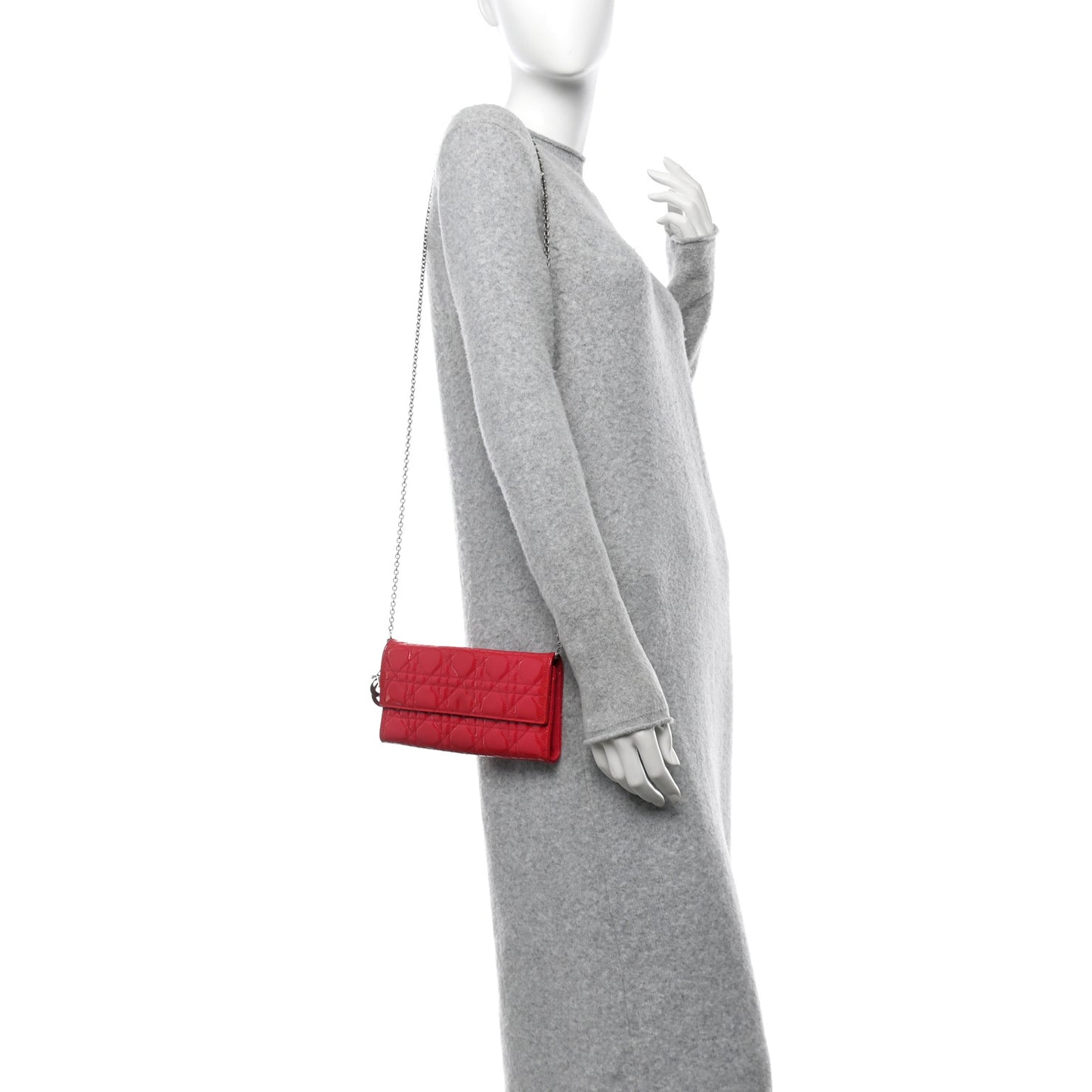 Patent Cannage Lady Dior Rendezvous Wallet On Chain Fuchsia