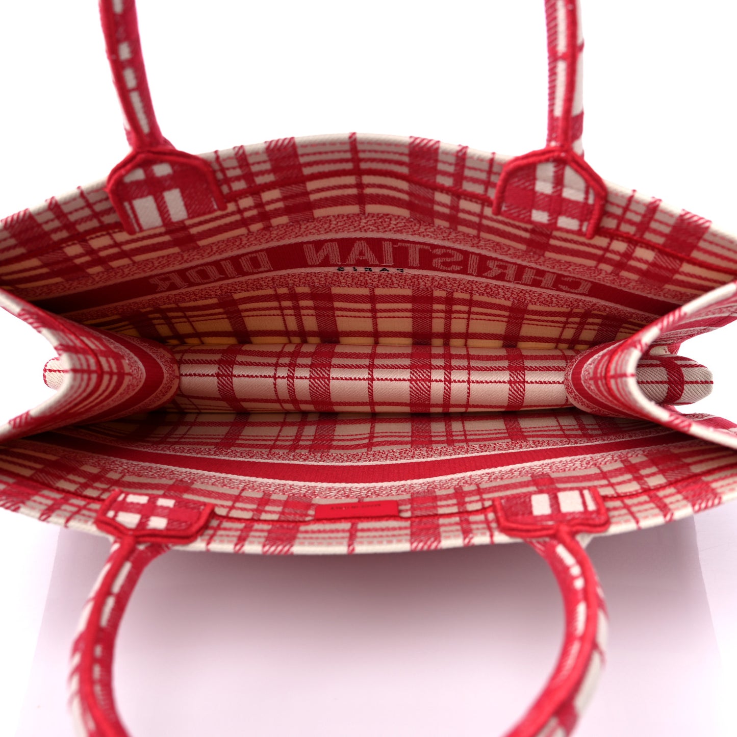 Canvas Embroidered Medium Check'n'Dior Book Tote Red Multicolor