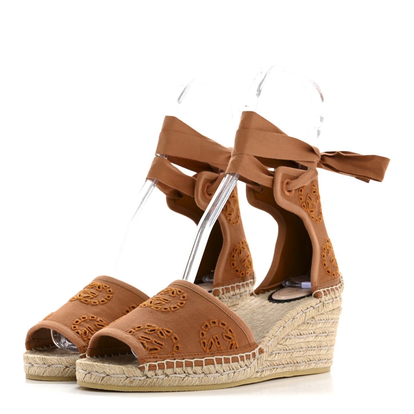 Canvas Damita GG Eyelet Espadrille Wedge Sandals 38 Blondie Cognac