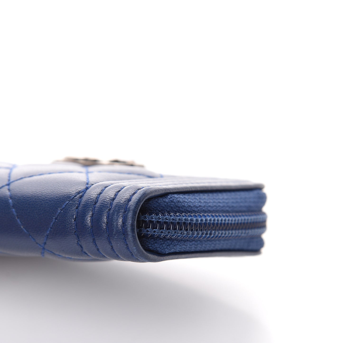 Lambskin Quilted Boy Zip Around Coin Purse Wallet Blue