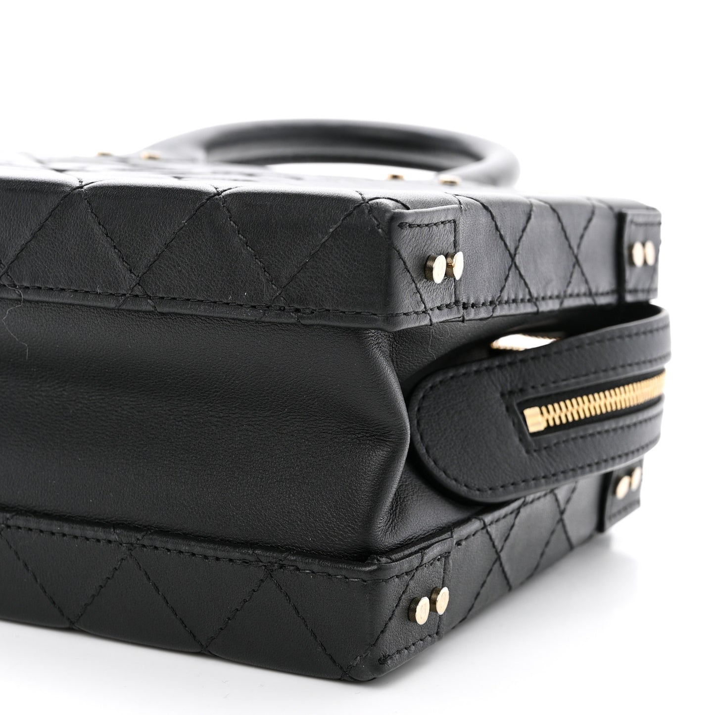Calfskin Quilted Studded Square Vanity Case Black