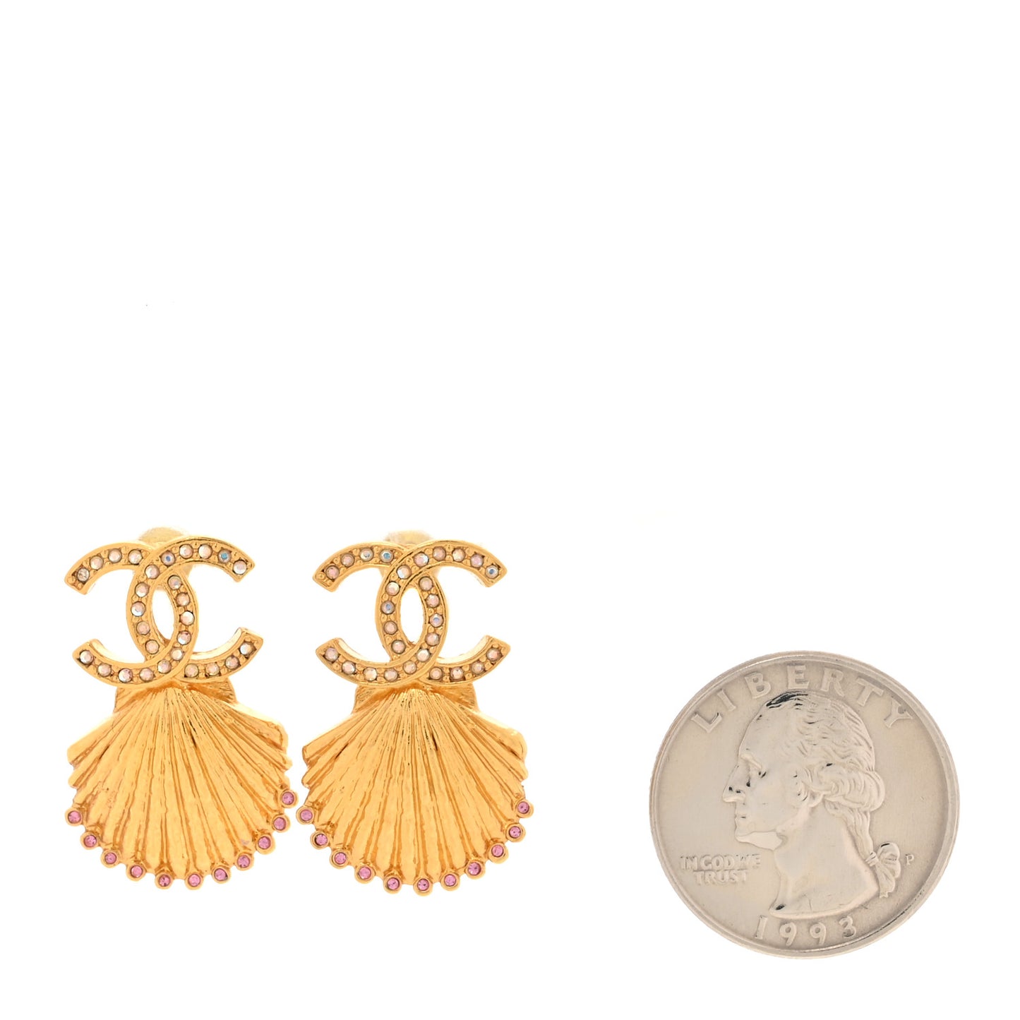 Crystal CC Shell Earrings Gold Pink