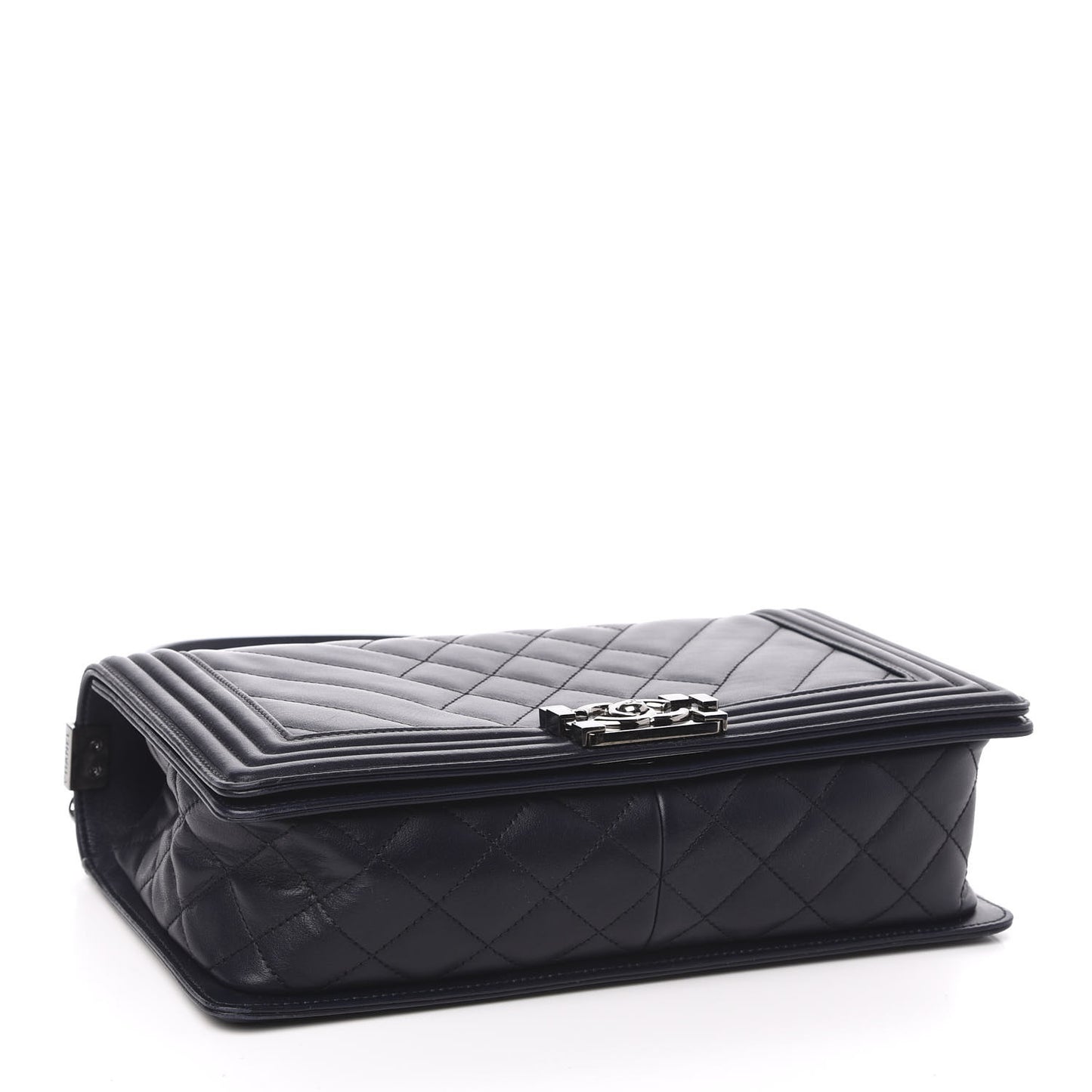 Calfskin Chevron Quilted New Medium Boy Flap Navy Blue