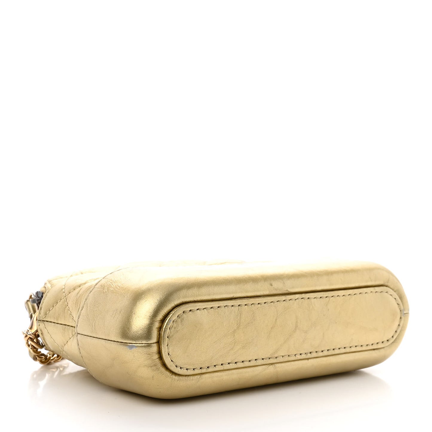 Metallic Aged Calfskin Quilted Small Gabrielle Clutch With Chain Gold
