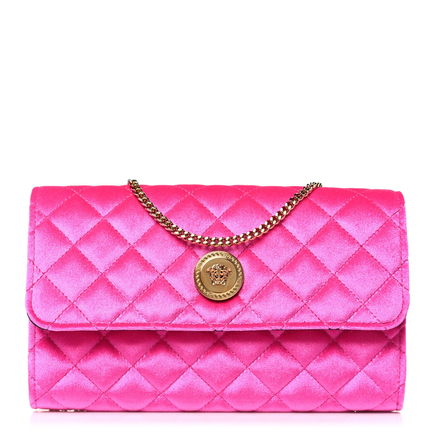 Velvet Quilted Medusa Wallet On Chain Pink